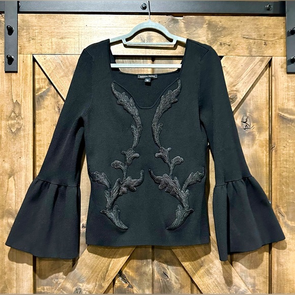 Boston Proper Sweaters - NWOT Boston Proper Black Scallop Hem Embroidered Sweater